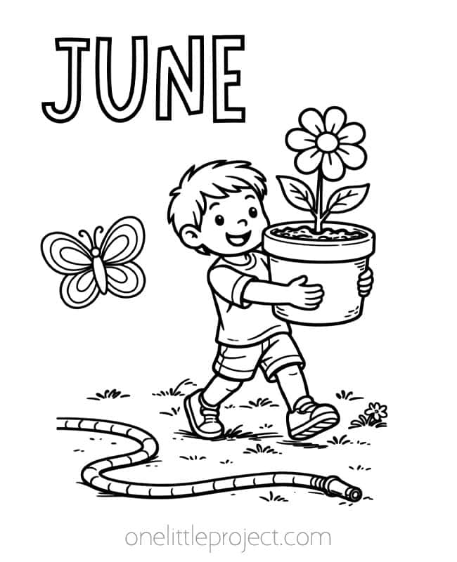 June Coloring Pages June Coloring Pages - kid planting a flower in the garden