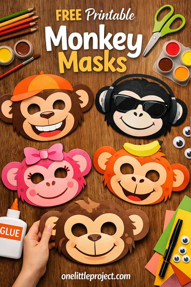 Monkey Masks Cute and colorful printable monkey masks for kids