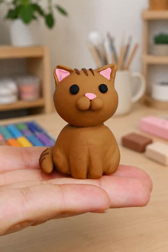 Polymer Clay Cat Holding a polymer clay cat