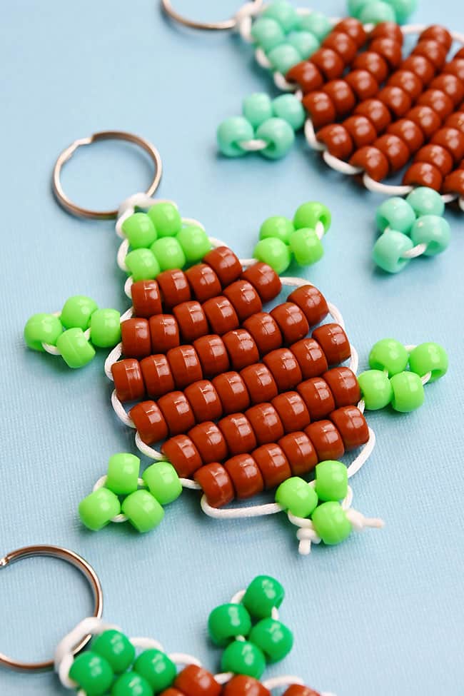Pony Bead Turtle Cute pony bead turtle keychains in different shades of green