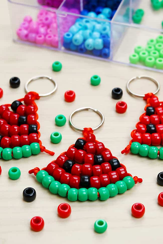 Pony Bead Watermelon Cute pony bead watermelon keychains with craft supplies to make them