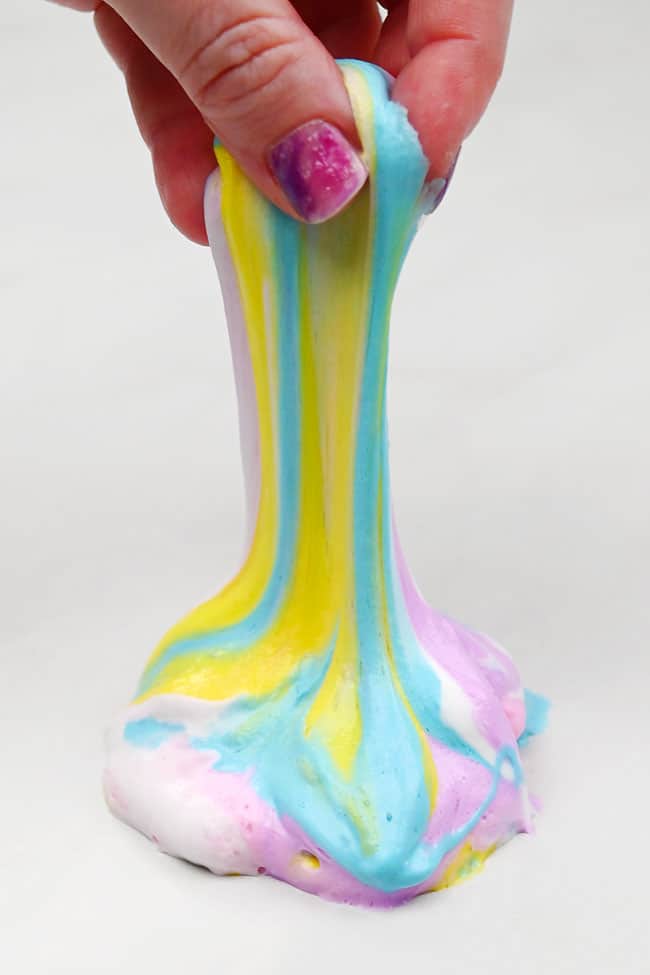 Unicorn Slime Recipe Stretching fluffy unicorn slime