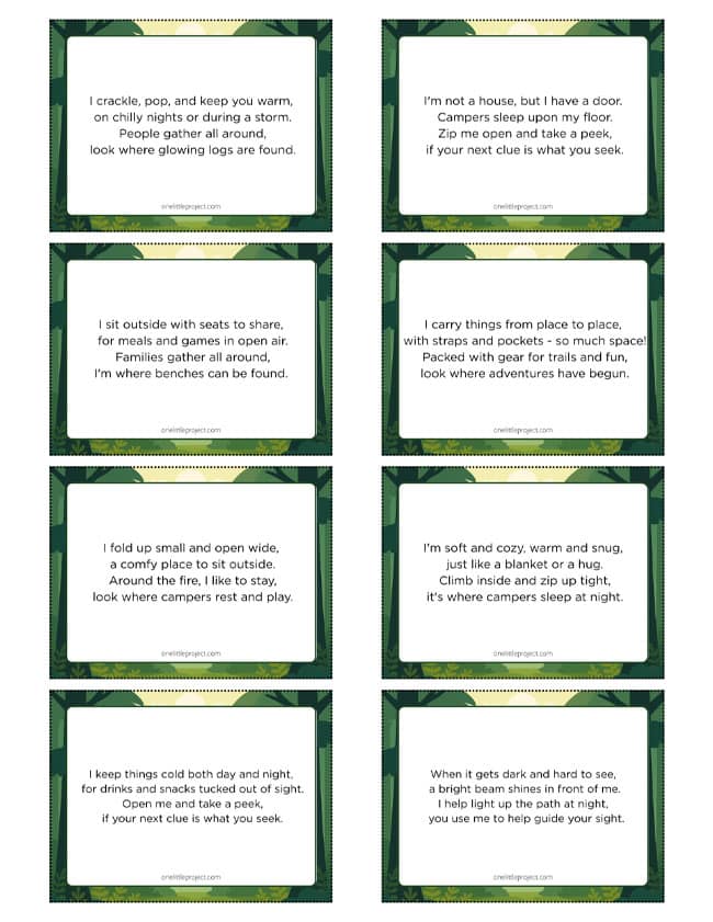 Camping Scavenger Hunt for Kids Clues for a camping scavenger hunt