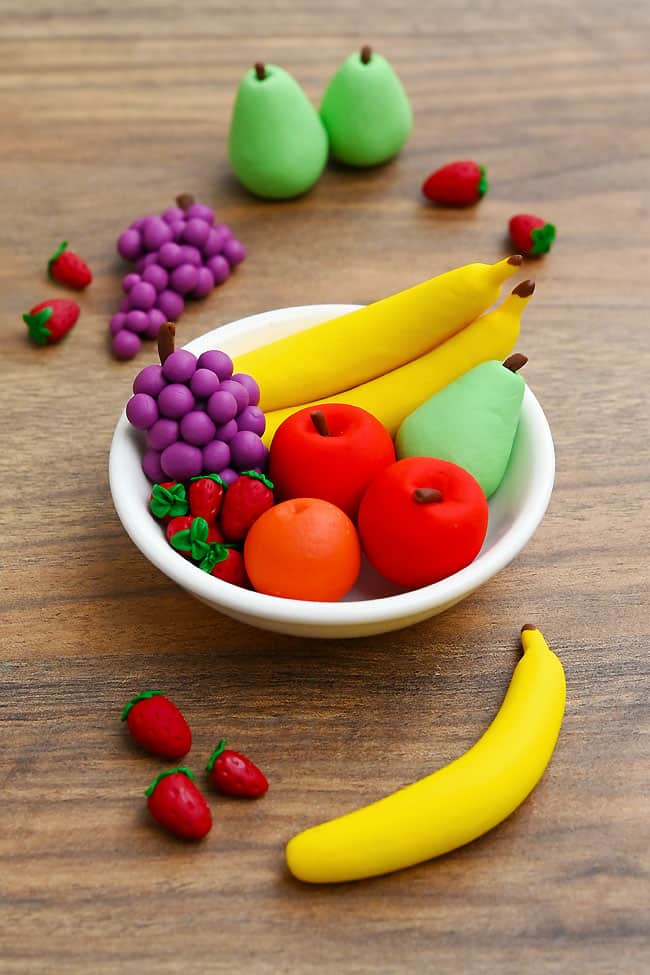 Clay Fruits Cute polymer clay fruits in a mini fruit bowl
