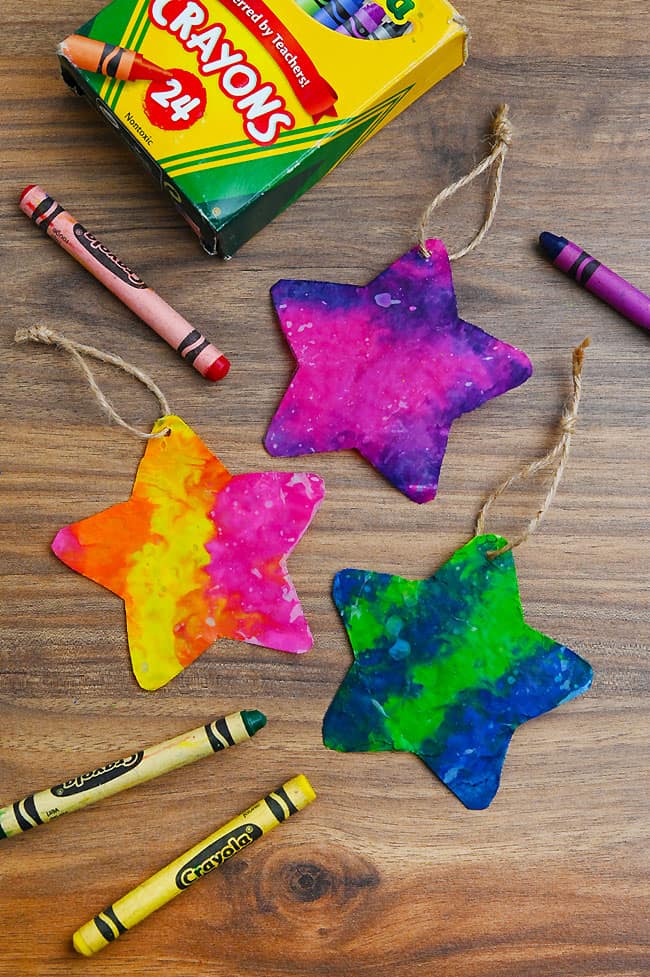 Crayon Suncatchers DIY Closeup of DIY suncatchers and crayons use to make them