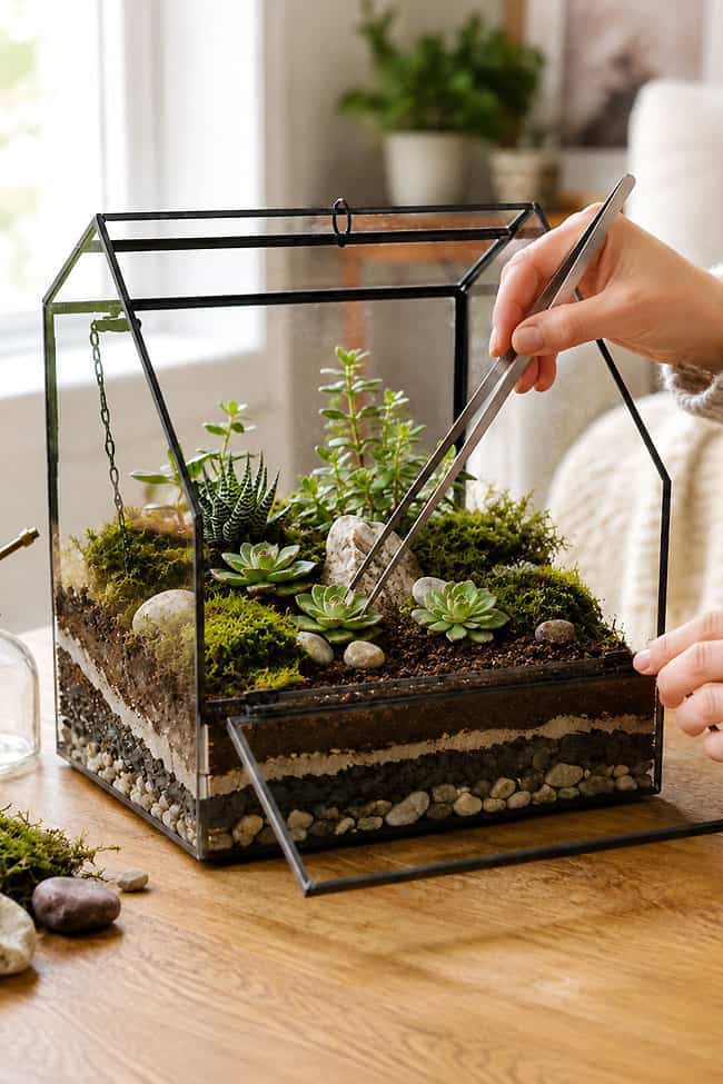 DIY Terrarium Arranging a large terrarium