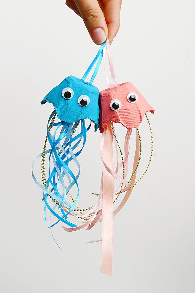 Egg Carton Jellyfish Craft Blue and pink egg carton jellyfish