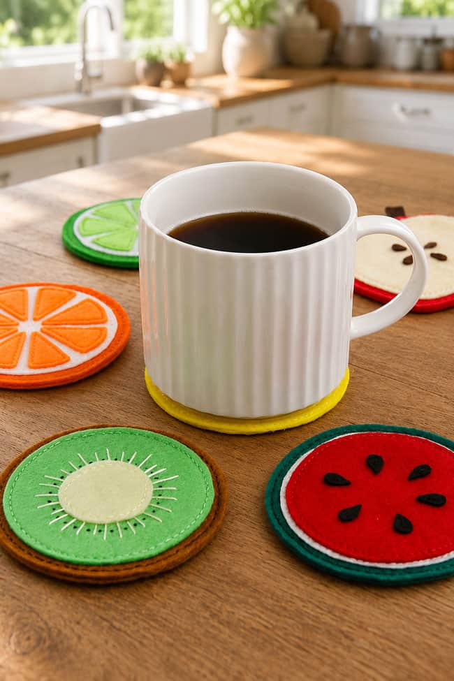 Fruit Coasters Fruit Coasters on a kitchen counter