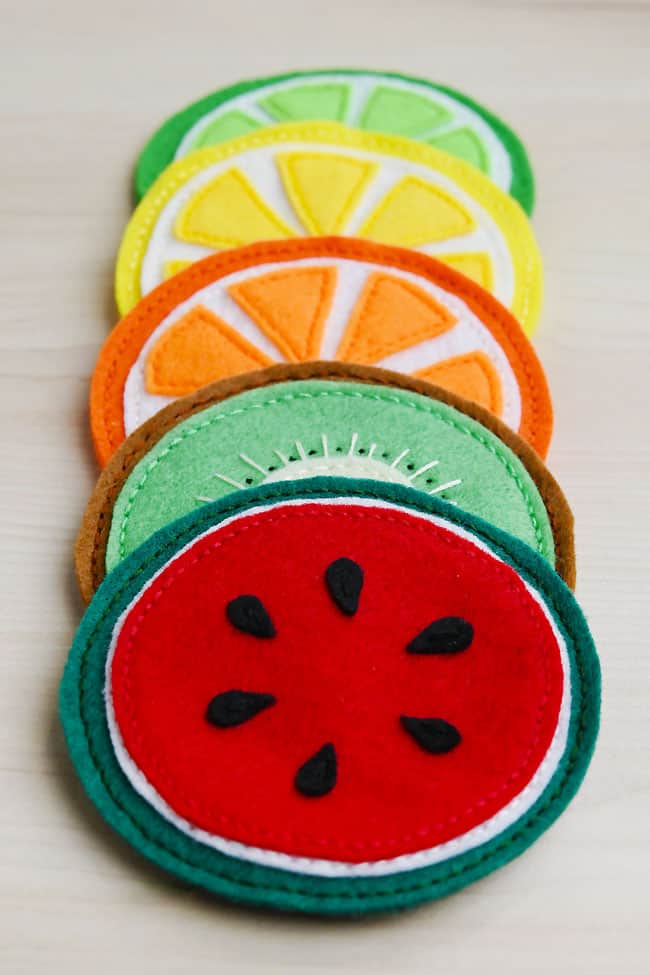 Fruit Slice Coasters Fruit slice coasters with a closeup on the watermelon