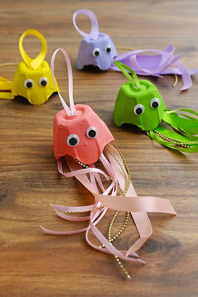 How to Make Egg Carton Jellyfish Group of colourful egg carton jellyfish