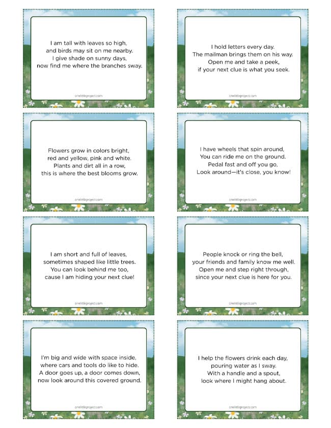 Outdoor Scavenger Hunt Riddles Printable riddles for an outdoor scavenger hunt
