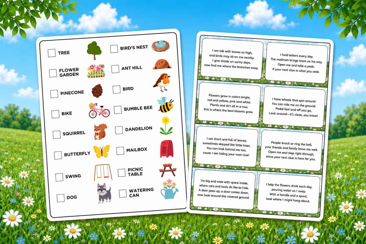 Outdoor Scavenger Hunt Cute graphic for an outdoor scavenger hunt