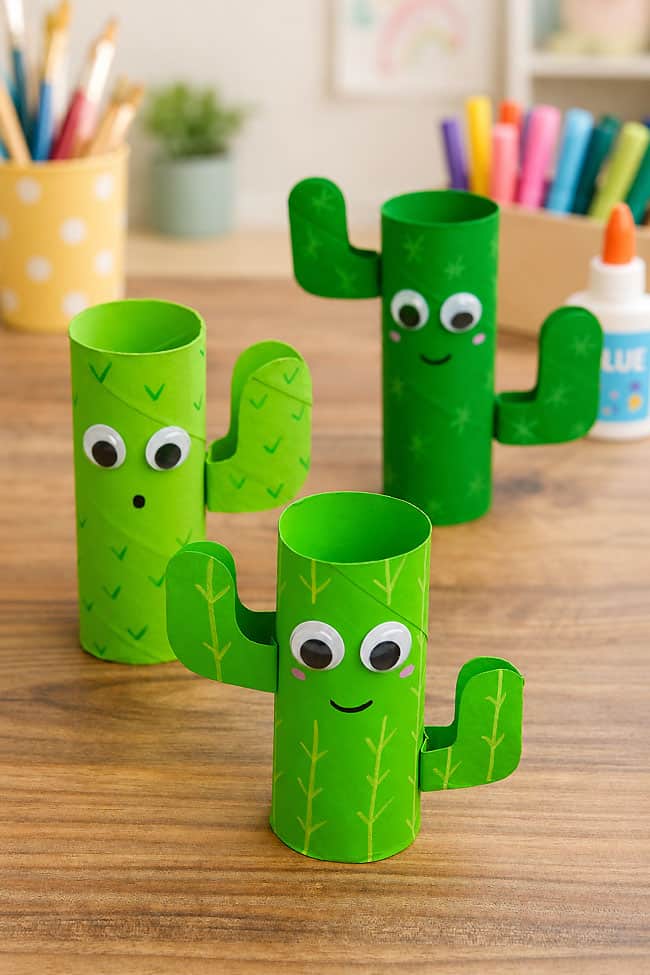 Group of cute paper roll cactuses