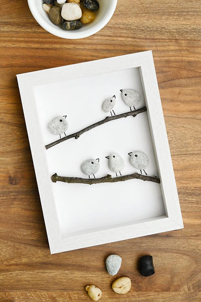 Pebble Art Ideas Pebble art birds on branches