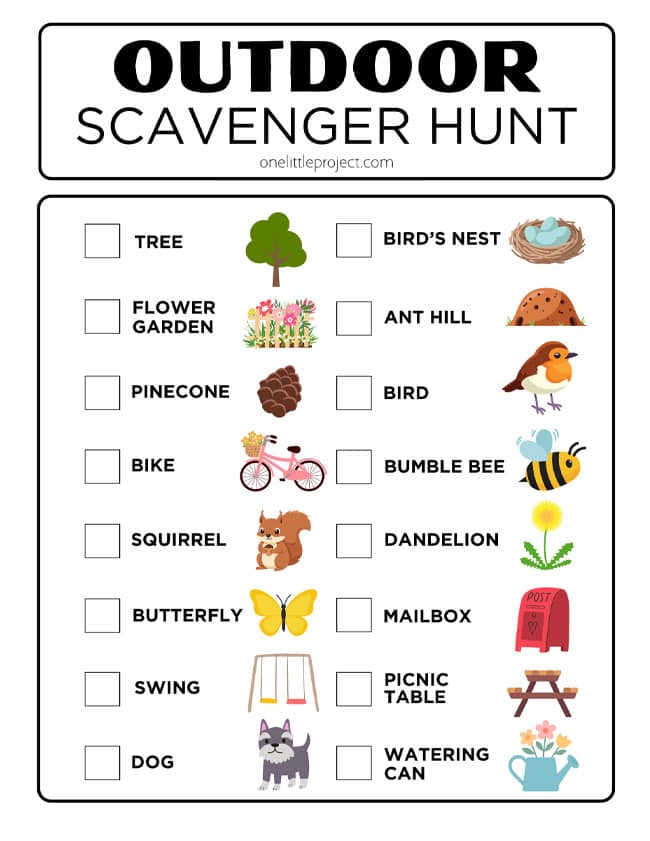 Scavenger Hunt Outdoor Low ink printable scavenger hunt for outside