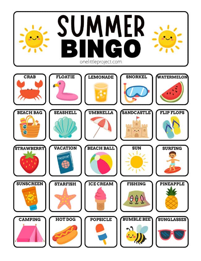Summer Bingo Activity Summer bingo activity cards to print