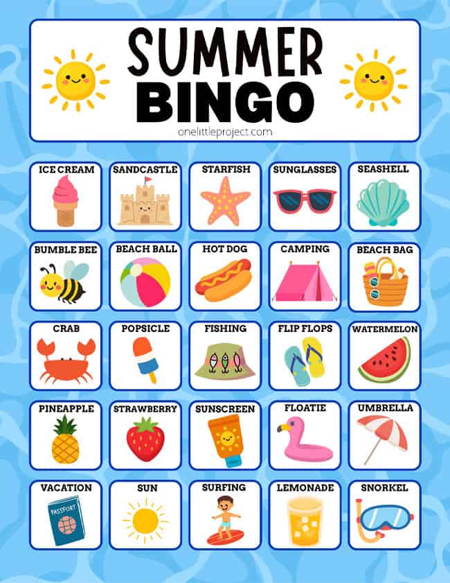 Summer Bingo Patterns Large pattern for summer bingo