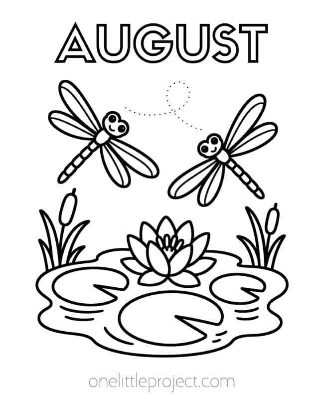 August Color Page August Color Page - dragonflies near a pond
