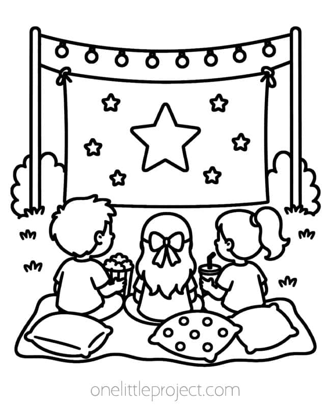 August Coloring Page August Coloring Page - outdoor movie night