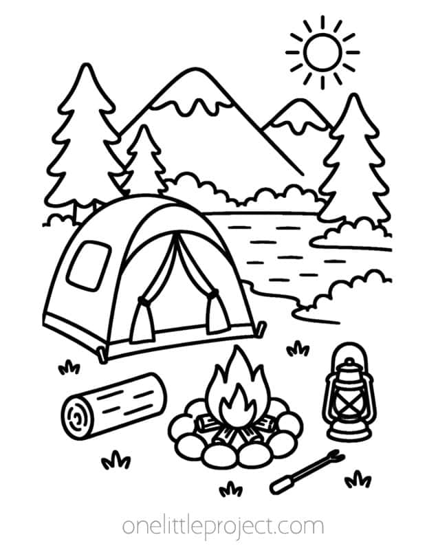 August Coloring Pages August Coloring Pages - camping by the lake