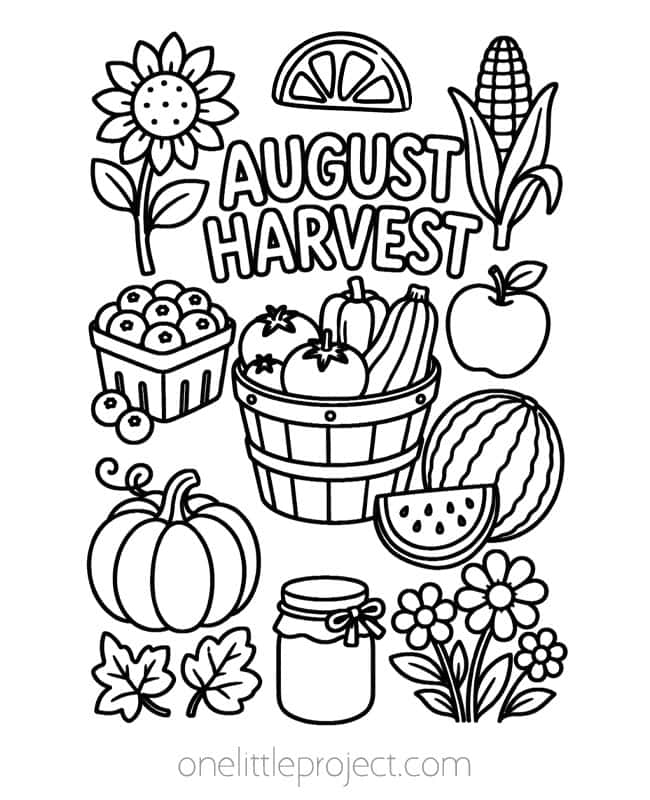 August Coloring Sheet August Coloring Sheet - harvest vegetables, plants, and fruit