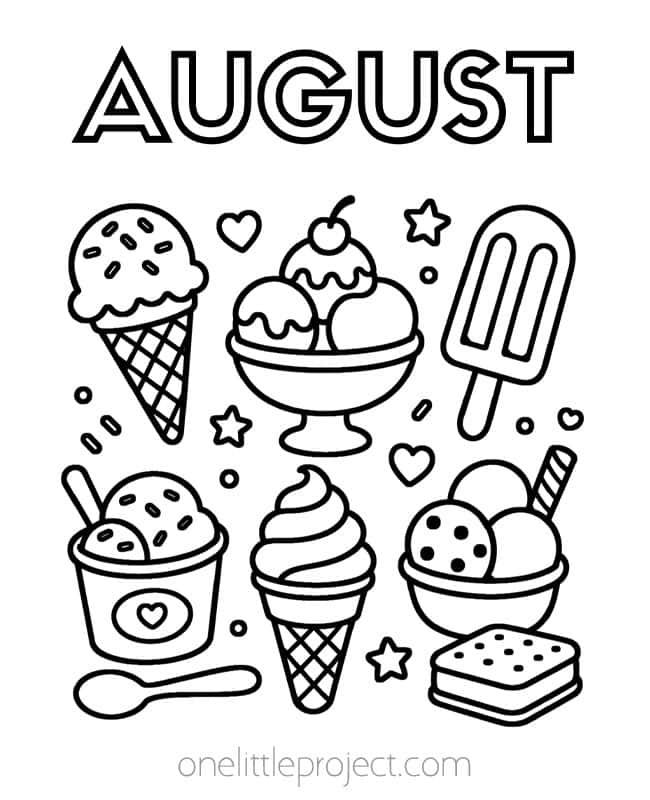 August Coloring Sheets August Coloring Sheets - ice cream frozen treats