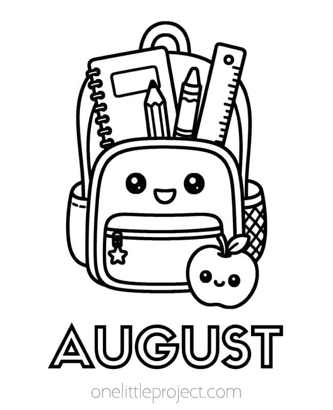 August Coloring Sheets August Coloring Sheets - backpack