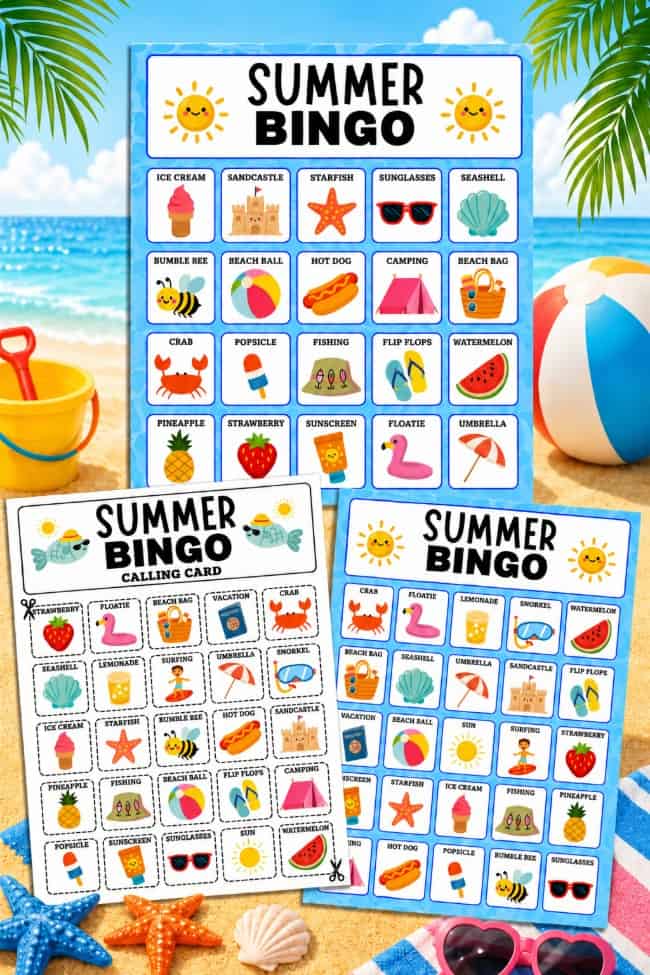 Bingo Summer Printable cards for summer bingo activity