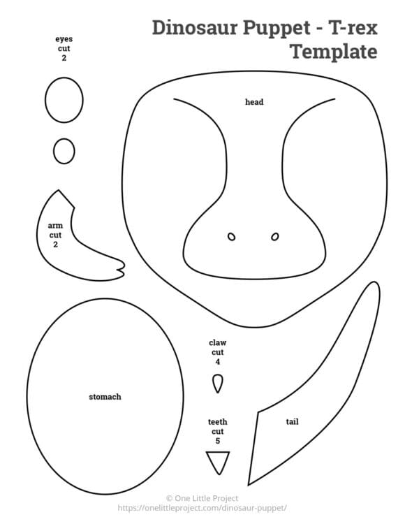 Dinosaur Puppet Template T. rex printable dinosaur puppet template