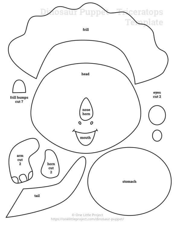 Dinosaur Puppet Template Triceratops printable dinosaur puppet template