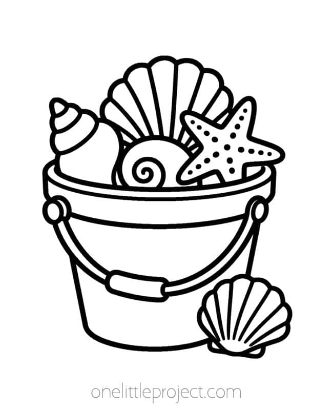 July Coloring Page July Coloring Page - bucket of seashells