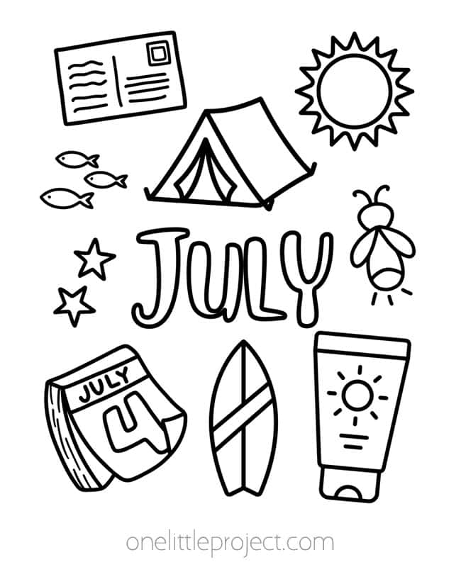 July Coloring Pages July Coloring Pages - cute symbols of summer