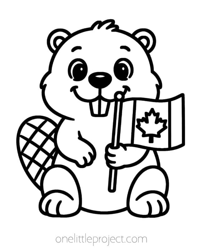 July Coloring Pages July Coloring Pages - beaver waving a Canadian flag