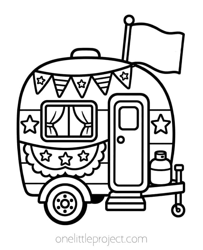July Coloring Pages July Coloring Pages - camper trailer with 4th of July bunting