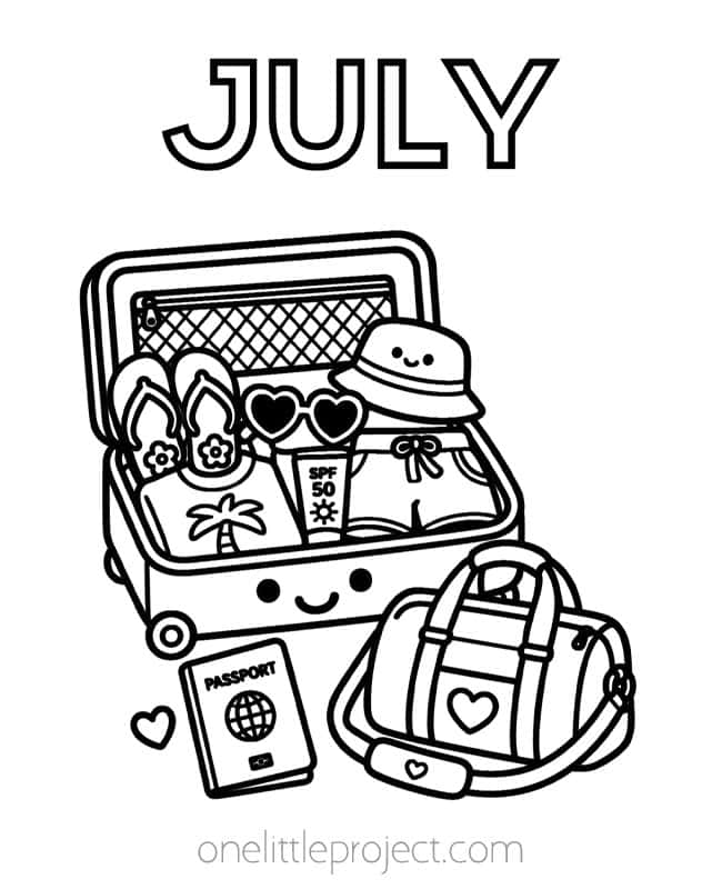 July Coloring Sheet July Coloring Sheet - packing a suitcase for vacation