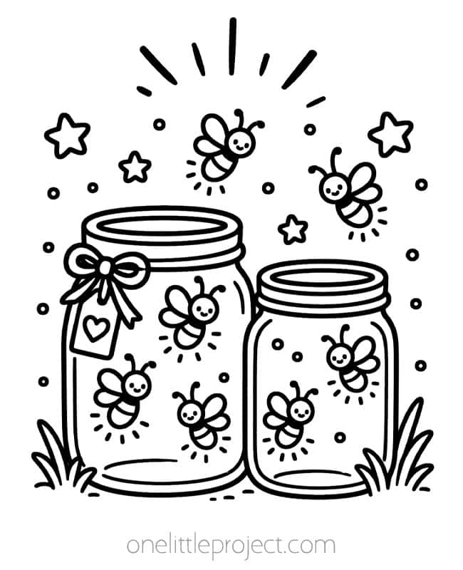 July Coloring Sheets July Coloring Sheets - fireflies in and around mason jars