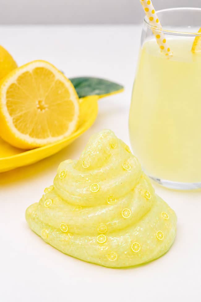 Lemonade Slime Recipe Puddle of soft lemonade slime