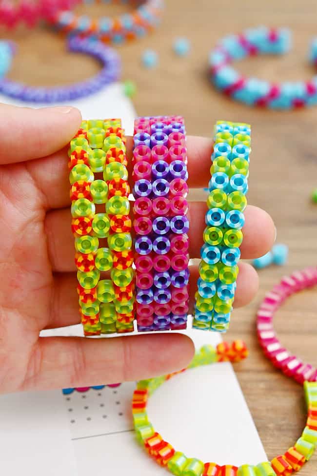 Perler Bead Bracelet Holding colorful Perler bead bracelets
