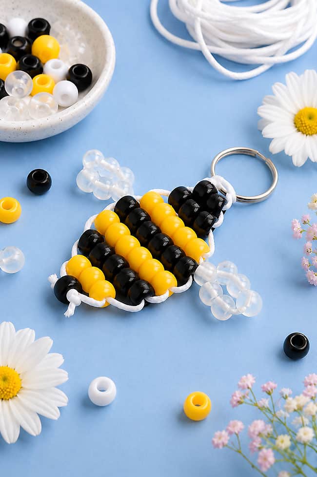 Pony Bead Bee Pattern Cute pony bead bee craft on a light blue background