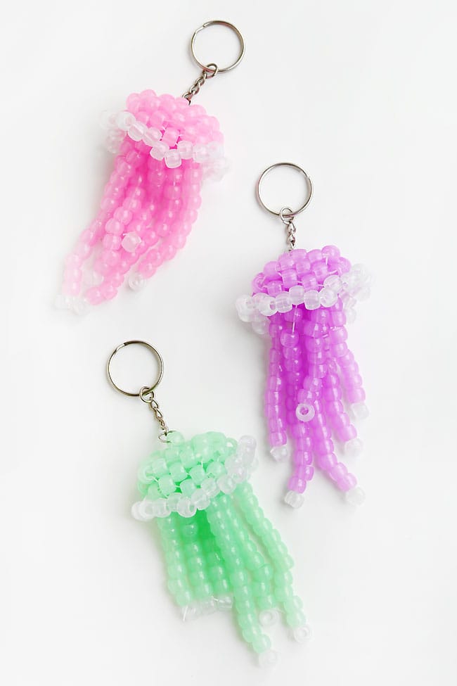 Pony Bead Jellyfish Pattern Pink, purple, and green jellyfish made with translucent pony beads