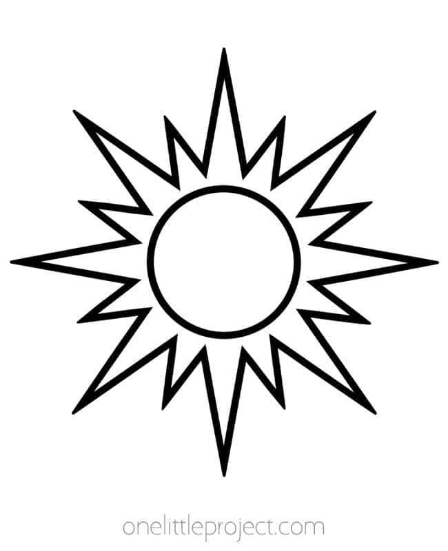 Sun Template Spiky rays on a printable sun template