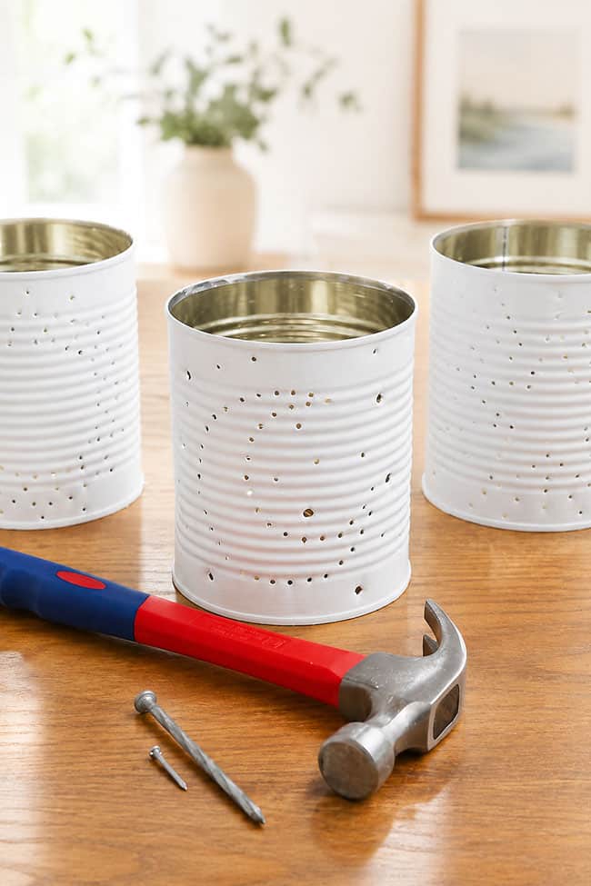 Tin Can Lantern Patterns White DIY lanterns with punched in patterns