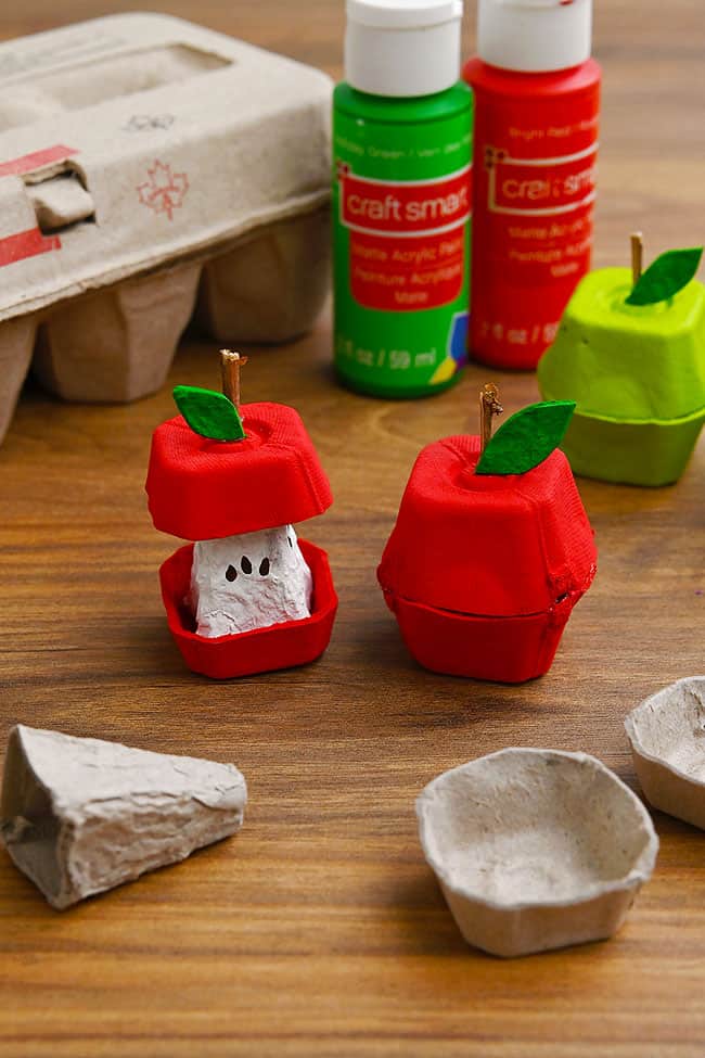 Apple Craft for Kids Egg carton apples with craft supplies to make more