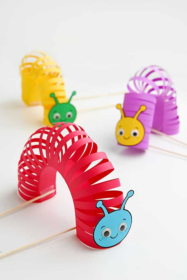 Caterpillar Paper Craft Colorful paper caterpillars that move with wooden skewers