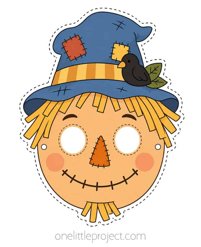 DIY Scarecrow Mask DIY Scarecrow Mask - blue hat with a bird