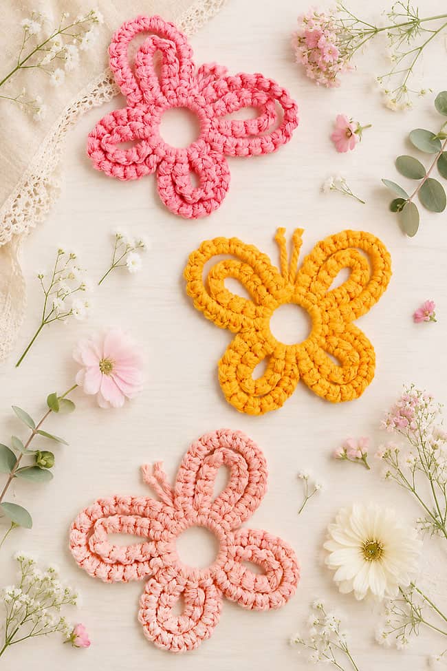 Easy Macrame Butterfly Cute macrame butterfly decorations on a table with flowers