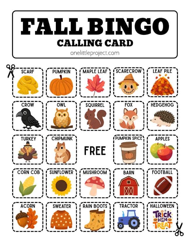 Fall Bingo Calling Card Calling card for fall bingo