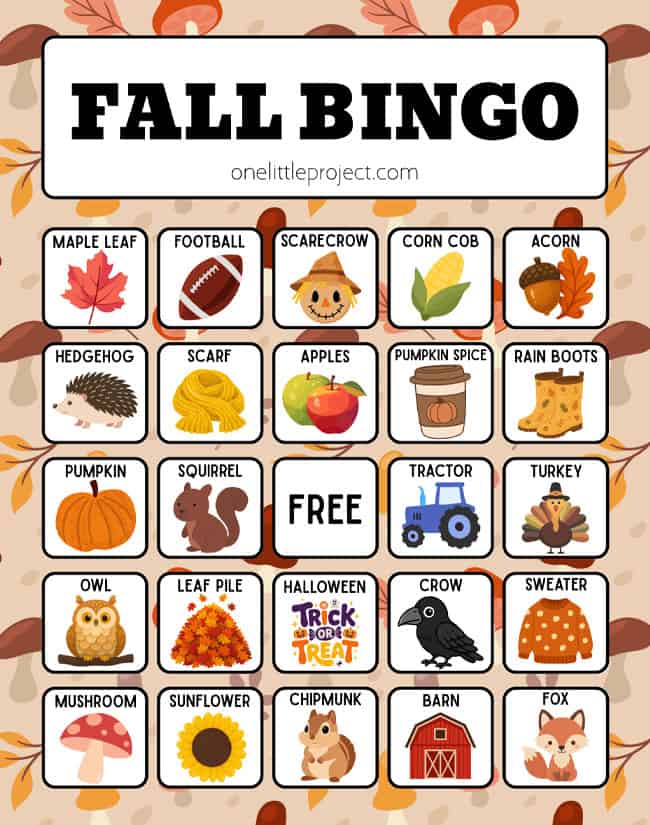 Fall Bingo Card Bingo game for fall