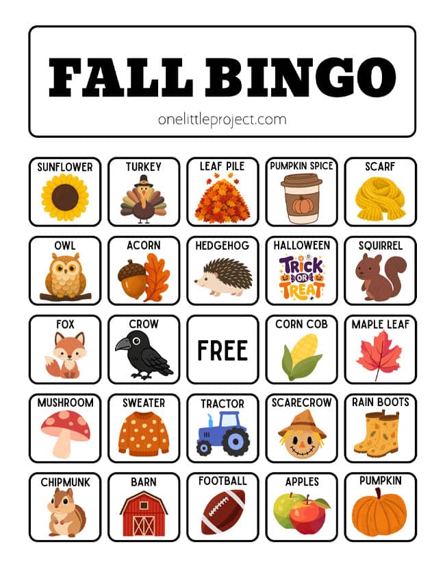 Fall Themed Bingo Cards 5x5 fall bingo cards
