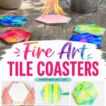 Tile coasters made with fire art